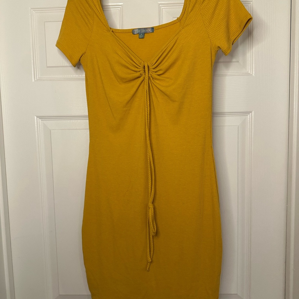 Good Luck Gem Yellow Tie Front Ruched Mini Dress